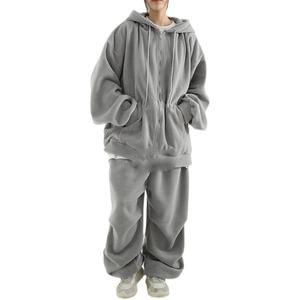 Conjunto de Sudadera con capucha y cremallera bordada de lana personalizada, chándal acogedor de gran tamaño, ropa de calle, sudaderas con capucha de lana de algodón, chándal - Product Image 1