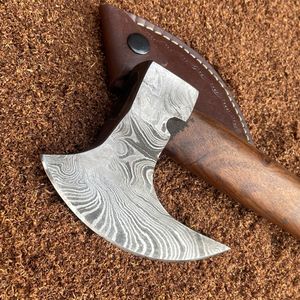 2025 Customized Handmade Damascus Steel Viking <b>Axe</b> Carbon Steel Wood Handle Leather Sheath for <b>Camping</b> Pizza Cutting-Hot Sale - Product Image 4