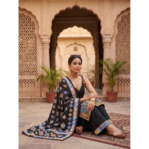 Conjunto de Kurta y Palazzo de Algodón Negro con Bordado para Mujer, Marca Rama's Gorgeous, con Dupatta y Mangas Cortas, Diseño Tradicional, Secado Rápido, para Verano - Product Image 2
