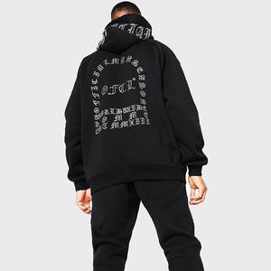 Conjunto de Sudadera y Pantalones Deportivos de Invierno de Algodón 100% Tejido con Estampado Personalizado, Cierre con Cordón, Lavado Ácido, Pedrería, Chándal para Hombre - Product Image 4