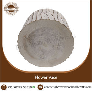 Florero decorativo de madera, Blanco quemado, antiguo, tallado a mano, diseño moderno, alta calidad, proveedor indio para uso doméstico - Product Image 6
