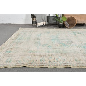 Alfombra turca hecha a mano Vintage 9x12, Alfombra de lana de retazos, azul, Beige, 6,6x10,3 pies, decoración para sala de estar, respaldo de látex - Product Image 2