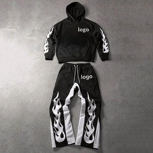 Chándales negros para hombre de precio responsable, ropa de calle transpirable de algodón 100%, chándales únicos de dos piezas con estampado personalizado informal - Product Image 4