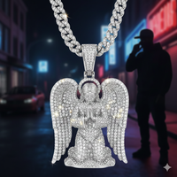 Pendentif ange priant en argent sterling 925 avec perle d'eau douce, collier de luxe hip-hop pour rappeur, breloque micro-pavée en pierre naturelle