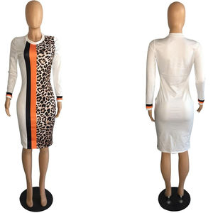 Robe décontractée une pièce pour femme PB8435 à imprimé léopard, manches longues bouffantes, fentes, taille naturelle respirante, idéale pour les journées et les vacances - Product Image 3