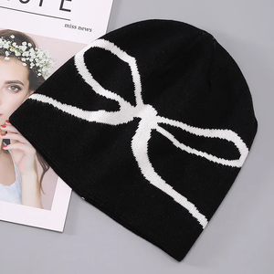 2024 nouveau bonnet en peluche nœud Jacquard chapeau d'hiver mode coloré bonnet personnalisé avec Logo bonnet chapeau Oem Odm personnalisable - Product Image 6
