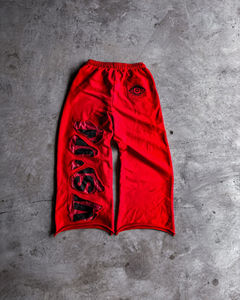 Baggy personnalisé français éponge coton broderie Double couche rétro sérigraphie en détresse 100% coton strass pantalons de survêtement hommes - Product Image 2