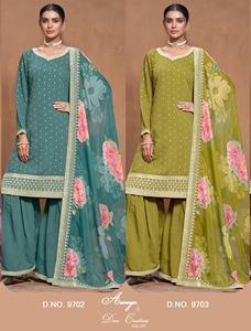 Nueva llegada Ropa Étnica alta calidad moda increíble seda romana con bordado Salwar traje mujer moda fabricante - Product Image 6