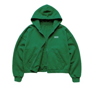 Sudadera con capucha y cremallera completa de corte holgado, estilo urbano, de peso pesado, para hombre, de algodón 100% premium, con forro polar liso. - Product Image 1