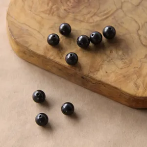 Cuentas redondas pulidas de Shungita de 0.47 pulgadas (12 mm), agujero de 0.07 pulgadas (1.8 mm) - Product Image 2