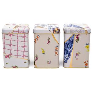 ชุดกล่องดีบุกทรงสี่เหลี่ยมขนาด105x105X160มม. (ชุด3ชิ้น) มีดอกไม้สีทองแบบ kintsugi - Product Image 1