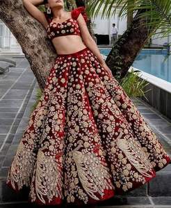 2023 VESTIDO LEHENGA DE BLUSA DE NOVIA CON BORDADO PESADO HERMOSO DE MODA Adornado con CUENTAS DE CRISTAL ESTONEDABKA Hecho de SEDA - Product Image 1