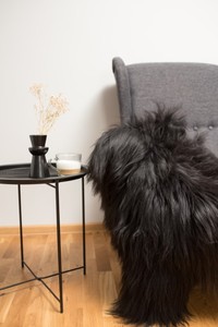 Tự nhiên màu đen Ba Icelandic da cừu thảm với Len Dài tuyệt vời da cừu. Da cừu da. Thảm da cừu. Thảm - Product Image 3