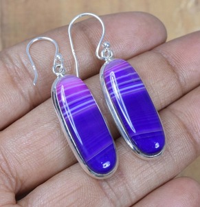 925อาเกตสีม่วงจากบอตสวานาอัญมณีเงินสเตอร์ลิงต่างหูแบบตะขอต่างหูทำด้วยมือเครื่องประดับจากบอตสวานาเป็นของขวัญสำหรับเธอ - Product Image 5