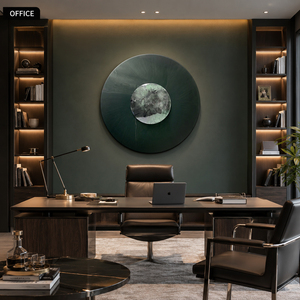 Modern Dark Green Silver Circle Epoxy Resin Wall Art 3D Round Mixed Media Wall Sculpture <b>for</b> Hotel Office Home Decorative Arts - Product Image 1