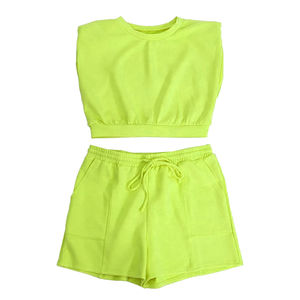 Ensemble short et crop top pour femme, nouvelle arrivée, vente chaude, respirant, 100% coton et molleton, ensemble short et crop top pour femme - Product Image 6