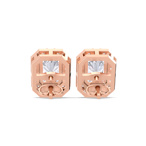 Pendientes de Diamante Corte Radiante de 1.288CT con Halo, Oro Amarillo, Blanco y Rosa de 14K, Baño de Rodio, Marco Octogonal, Finos - Product Image 3