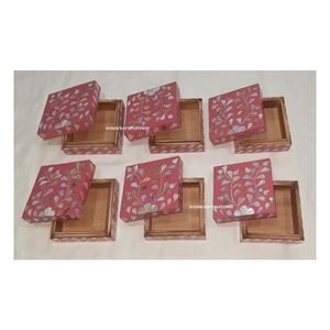 Latest New Antique Handmade Design Wooden Mother of Pearl Inlay Red Color Square Shape Jewelry <b>Boxes</b> for <b>Wedding</b> <b>Gifting</b> Purpose - Product Image 1