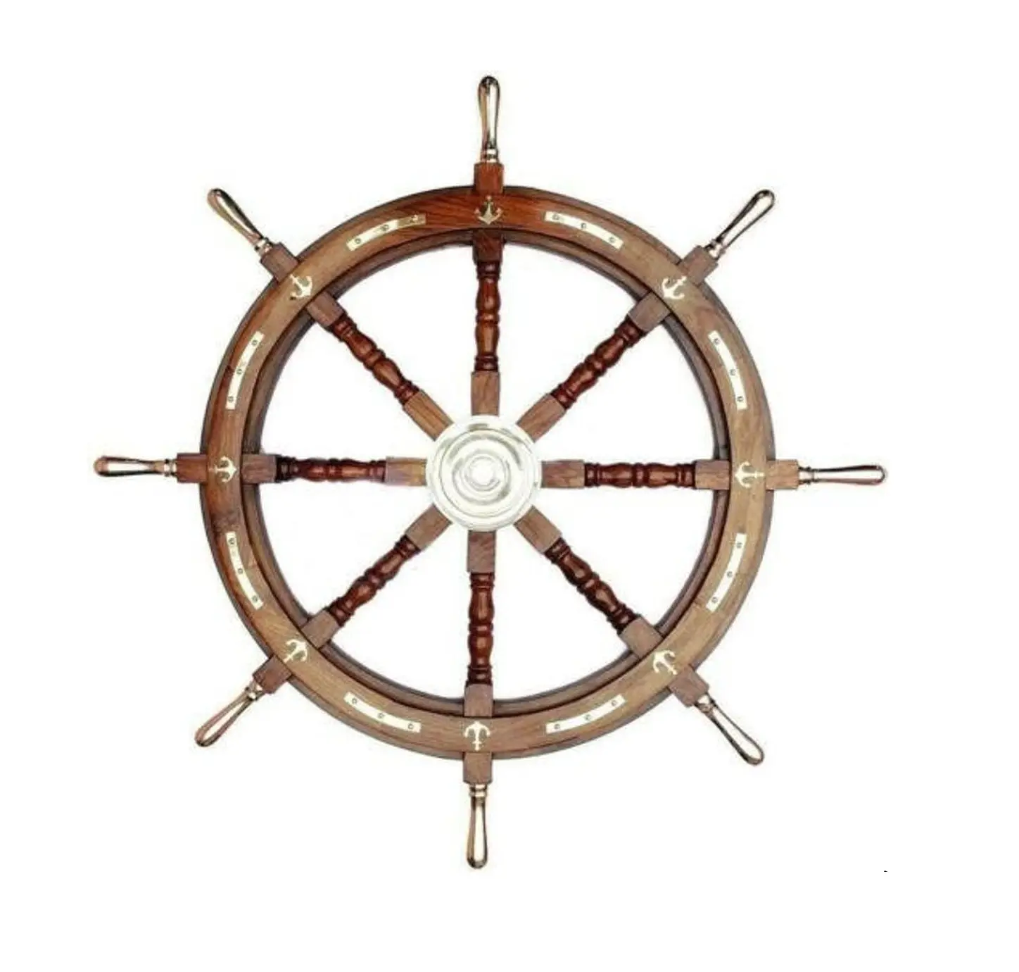 Bintang Antik Indah Roda Kapal Laut Kayu 36 Inci Roda Kemudi Pegangan Kuningan
