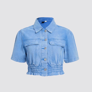 Chaqueta vaquera de manga corta para mujer de alta calidad con cuello vuelto Tela de punto transpirable Personalización gratuita - Product Image 5