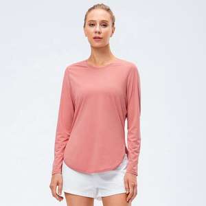 เสื้อยืดแขนยาวสำหรับผู้หญิงได้รับความนิยมสูงสินค้าใหม่สั่งทำได้สีพื้นผ้าฝ้าย100% กันยับ - Product Image 1