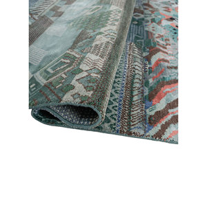 Tapis Manchaha bleu noué à la main en laine et soie de bambou, épaisseur 10 mm, motif géométrique abstrait pour la maison, couloir, modèle rectangulaire - Les-2871 - Product Image 2