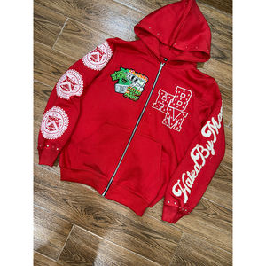 Fait sur mesure de haute qualité vierge hommes strass fermeture éclair sweats à capuche nouvelle mode personnalisée couleur unie vêtements décontractés sweat à capuche zippé - Product Image 5