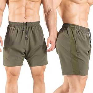 Pantalones Cortos Deportivos de Color Sólido para Hombre con Bolsillo con Cremallera y Cordón para Entrenamiento - Product Image 2