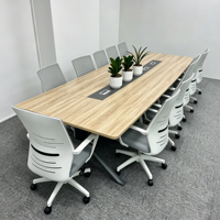 Ensemble de table et chaises de conférence de bureau moderne pour 10 à 12 personnes, table de réunion en bois avec prises électriques