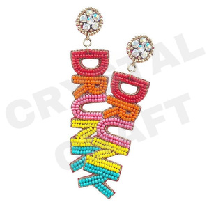 Women's Patriotic Memorial Day Beaded Earrings Craftsmanship and Elegance Orange White <b>Blue</b> Colour <b>Fabric</b> for Weddings - Product Image 3