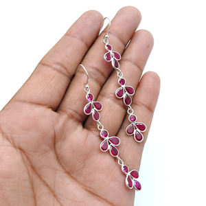 Look fabuleux 925 argent Sterling rubis zircon cubique Look chic boucles d'oreilles pendantes de luxe pour les fêtes d'anniversaire bijoux faits à la main - Product Image 2