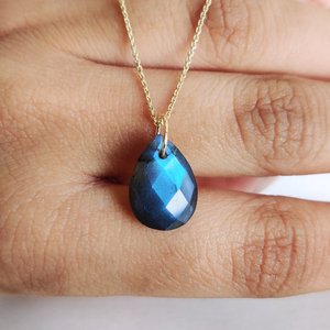 Pendentif en argent sterling plaqué or Labradorite naturelle style vintage Bijoux de naissance de novembre Cadeau de fiançailles pour elle - Product Image 4