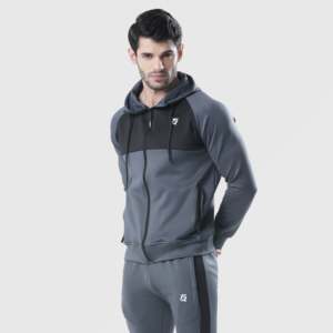 Sudadera con capucha de felpa francesa con cremallera, 100% poliéster, diseño desgastado, estampado serigrafiado, bordado, estilo Forbearance de alto gramaje en gris - Product Image 1