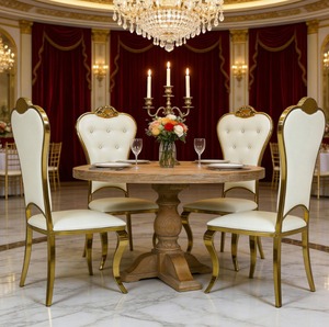 Silla de Comedor Tapizada de Acero Inoxidable Dorado para Hotel, Silla Lateral Moderna para Eventos y Banquetes, Asiento con Patas de Sable y Respaldo Sólido para Bodas - Product Image 2