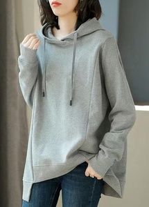 เสื้อฮู้ดโอเวอร์ไซส์สำหรับผู้หญิง EVER GLOW สีพื้น ดีไซน์ไหล่ตก ทรงเอซิมเมตริก ไซส์พลัส ผ้าฟลีซ 100% คอตตอน คุณภาพสูง - Product Image 5