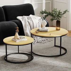 Modern Simple Coffee <b>Table</b> <b>Nesting</b> Side <b>Round</b> Set <b>of</b> 2 End <b>Table</b> Top Sturdy Metal Frame Desk Centerpiece Living Room Apartment - Product Image 4