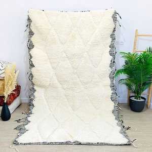 Tapis en laine antidérapant marocain blanc haut Design Vintage tapis noué à la main maison prix de gros tapis pour salon - Product Image 4