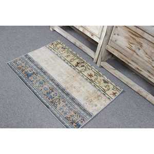 Petit tapis turc 2,3x3,2 pieds (70x97 cm), tapis en laine vintage bleu camouflage - Product Image 4