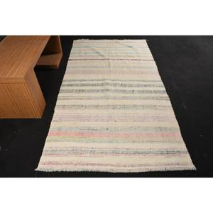 Tapis Turc Moderne Vintage 4 X 7,6ft-Grande Surface Couloir Rectangle 10mm Laine Herbe de Mer Blanc Patchwork Design Tapis de Chambre en Latex - Product Image 1