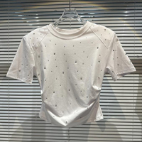 T-shirts chics ornés de strass pour femmes à la mode design de diamants scintillants logo en cristal tops tenues de fête
