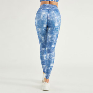 Custom denim design printed breathable <b>leggings</b> for women OEM logo stretch fabric perfect for gymwear events and team promotions - Product Image 4