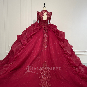 XS261 Vestido de Fiesta de Quinceañera Vintage con Cuello Alto, Volantes y Cola, Estilo Musulmán - Product Image 6