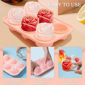 Bac à glaçons en silicone alimentaire écologique à 6 cavités en forme de rose, conception anti-fuite sans entonnoir, pour whisky - Forme de rose unique - Product Image 5