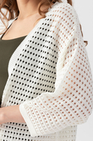 Cárdigan de punto blanco para mujer, con frente abierto, manga tres cuartos, diseño hueco, suéter largo informal de verano, cuello redondo, capa transparente