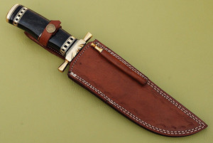 Cuchillo Bowie de caza de acero de Damasco hecho a mano personalizado con mango de cuerno OEM compatible con Funda de cuero de grado DIY de Knives Maker - Product Image 6