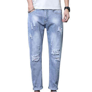 Jeans en denim délavé pour homme, coupe droite, style décontracté, solide, extensible, taille mi-haute, pantalon décontracté de haute qualité - Product Image 2