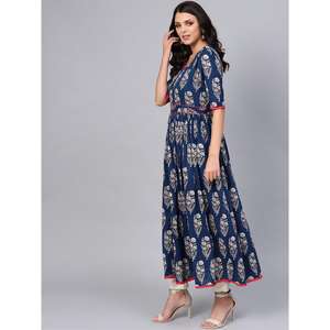 Divena Robes de Soirée Bleu Royal Imprimé Étage Longueur Anarkali - Product Image 3