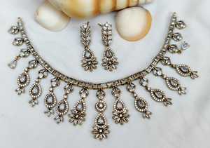 Premium Quality Star Cut CZ Necklace Set In Mehendi Polish AD <b>Jewellery</b> Luxury Necklace Set For Party Wear, Weddings - Product Image 3