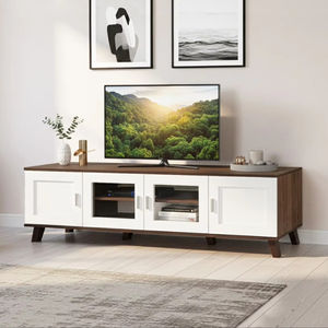 Modern <b>Wooden</b> Chipboard Particle Board <b>Living</b> <b>Room</b> TV <b>Cabinet</b> TV6051 (Columbia Walnut White) 2 Glass + 2 <b>Wooden</b> Doors Fits 65 - Product Image 1