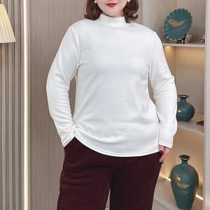 เสื้อยืดผ้าฟลีซสีพื้นสำหรับผู้หญิงใส่ในฤดูหนาวเสื้อคอปกตั้งไซส์ใหญ่พิเศษลำลองลายการ์ตูน - Product Image 4